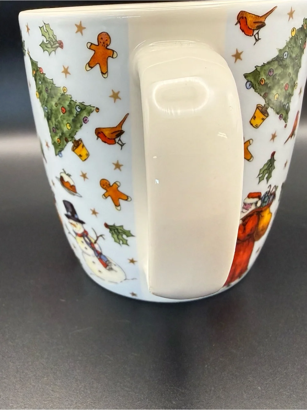 Festive Christmas Santa & Reindeer Holiday Mug - White with Red & Green